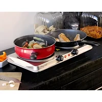 MegaChef Portable 2-Burner Sleek Steel Hot Plate With Temperature Control Electric Burner