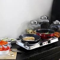 MegaChef Portable 2-Burner Sleek Steel Hot Plate With Temperature Control Electric Burner