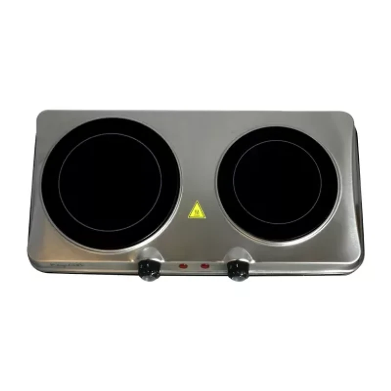 MegaChef Portable 2-Burner Sleek Steel Hot Plate With Temperature Control Electric Burner