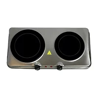MegaChef Portable 2-Burner Sleek Steel Hot Plate With Temperature Control Electric Burner