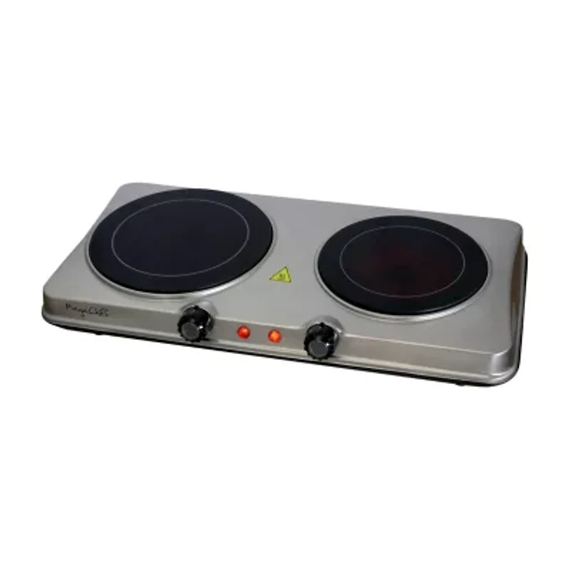 MegaChef Portable 2-Burner Sleek Steel Hot Plate With Temperature Control Electric Burner