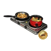 MegaChef Portable 2-Burner Sleek Steel Hot Plate With Temperature Control Electric Burner