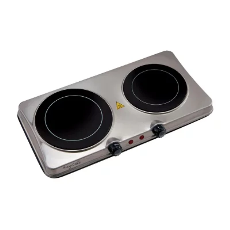 MegaChef Portable 2-Burner Sleek Steel Hot Plate With Temperature Control Electric Burner