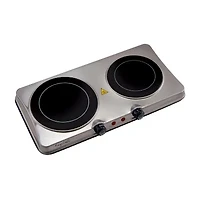 MegaChef Portable 2-Burner Sleek Steel Hot Plate With Temperature Control Electric Burner
