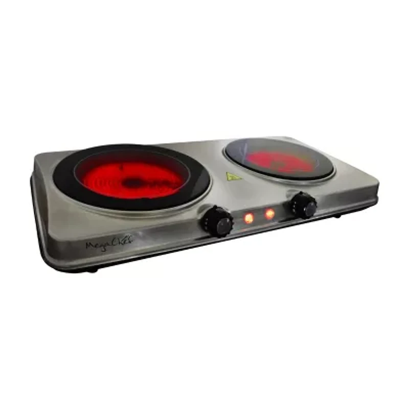 MegaChef Portable 2-Burner Sleek Steel Hot Plate With Temperature Control Electric Burner