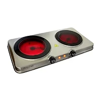 MegaChef Portable 2-Burner Sleek Steel Hot Plate With Temperature Control Electric Burner