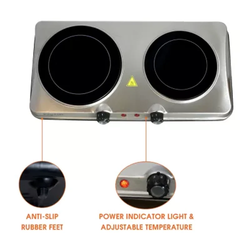 MegaChef Portable 2-Burner Sleek Steel Hot Plate With Temperature Control Electric Burner