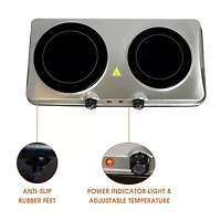 MegaChef Portable 2-Burner Sleek Steel Hot Plate With Temperature Control Electric Burner