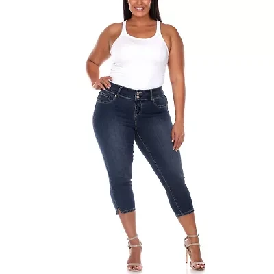 White Mark Womens Stretch Fabric Slim Mid Rise Plus Capri Pant
