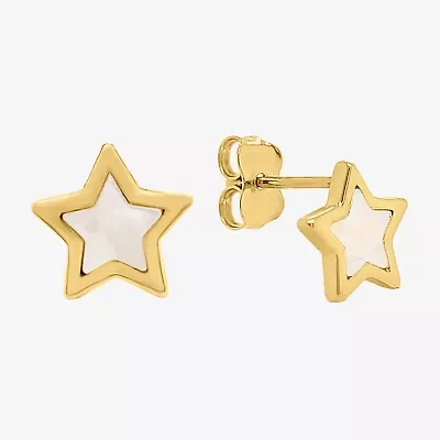 White Mother Of Pearl 14K Gold 9mm Star Stud Earrings
