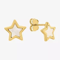 White Mother Of Pearl 14K Gold 9mm Star Stud Earrings