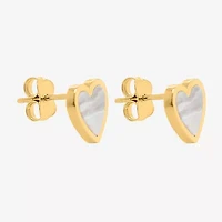 White Mother Of Pearl 14K Gold 9mm Heart Stud Earrings