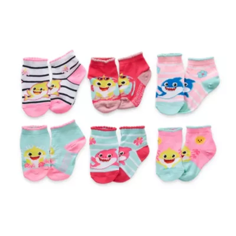 Toddler Girls Multi-Pack 6 Pair Baby Shark Quarter Ankle Socks