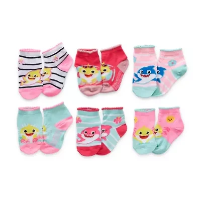 Toddler Girls Multi-Pack 6 Pair Baby Shark Quarter Ankle Socks