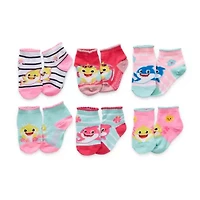 Toddler Girls Multi-Pack 6 Pair Baby Shark Quarter Ankle Socks
