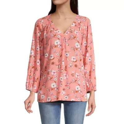 St. John's Bay Womens V Neck 3/4 Sleeve Blouse