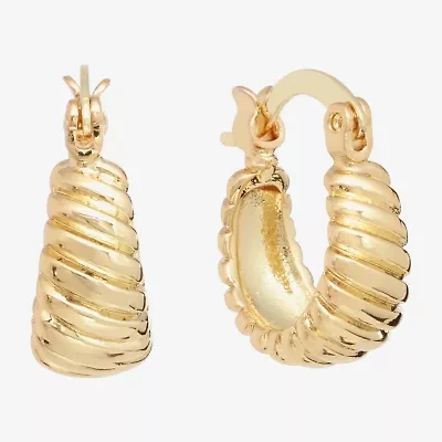 Silver Reflections Huggie Ribbed Womens 13mm Hoop Earrings