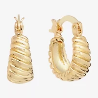 Silver Reflections Huggie Ribbed Womens 13mm Hoop Earrings