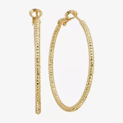 Silver Reflections Textured Womens 24K Gold Over Brass 40mm Hoop Earrings