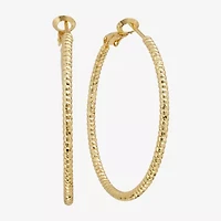 Silver Reflections Textured Womens 24K Gold Over Brass 40mm Hoop Earrings
