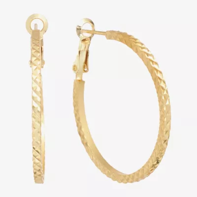 Silver Reflections Textured Womens 24K Gold Over Brass 35mm Hoop Earrings