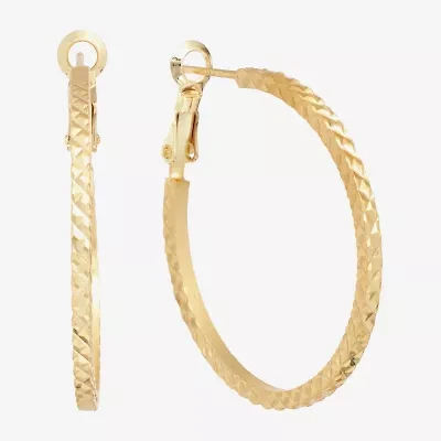 Silver Reflections Textured Womens 24K Gold Over Brass 35mm Hoop Earrings