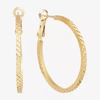 Silver Reflections Textured Womens 24K Gold Over Brass 35mm Hoop Earrings