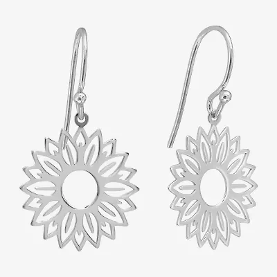 Silver Treasures Sunflower Womens Sterling Silver Flower Drop Earrings