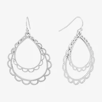 Silver Reflections Scalloped Womens Pure Silver Over Brass Drop Earrings