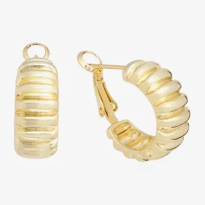 Silver Reflections Ribbed Womens 24K Gold Over Brass 20mm Hoop Earrings