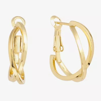 Silver Reflections Twisted Womens 24K Gold Over Brass 20mm Hoop Earrings