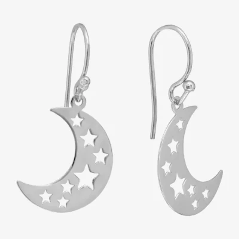 Silver Treasures Womens Sterling Silver Moon Star Drop Earrings