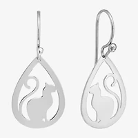 Silver Treasures Cat Womens Sterling Silver Drop Earrings