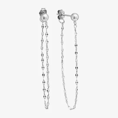 Silver Treasures Front And Back Chain Womens Sterling Silver Drop Earrings