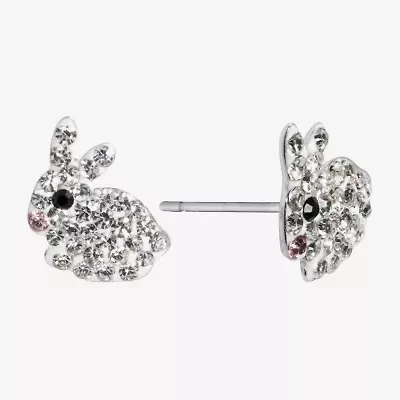 Silver Treasures Bunny Multi Color Crystal Sterling Silver 12.1mm Stud Earrings