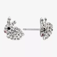 Silver Treasures Bunny Multi Color Crystal Sterling Silver 12.1mm Stud Earrings