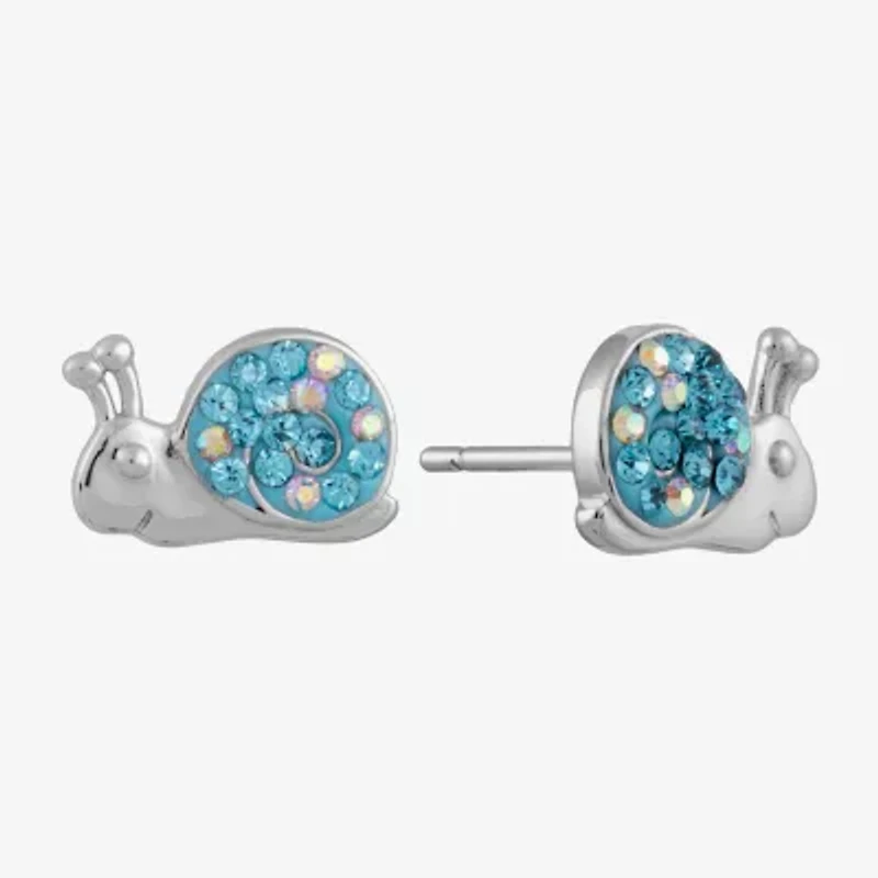 Silver Treasures Snail Multi Color Crystal Sterling Silver 7.3mm Stud Earrings