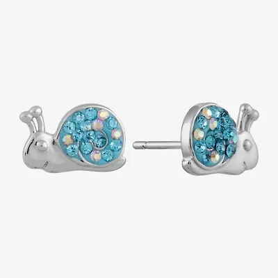 Silver Treasures Snail Multi Color Crystal Sterling Silver 7.3mm Stud Earrings