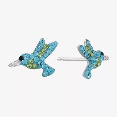 Silver Treasures Hummingbird Multi Color Crystal Sterling Silver 12.7mm Stud Earrings