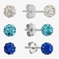 Silver Treasures Stud Womens Multi Color Crystal Sterling Silver 3 Pair Earring Set