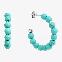 Silver Treasures Genuine Stone Beaded Womens Sterling Silver 24.8mm Hoop Earrings