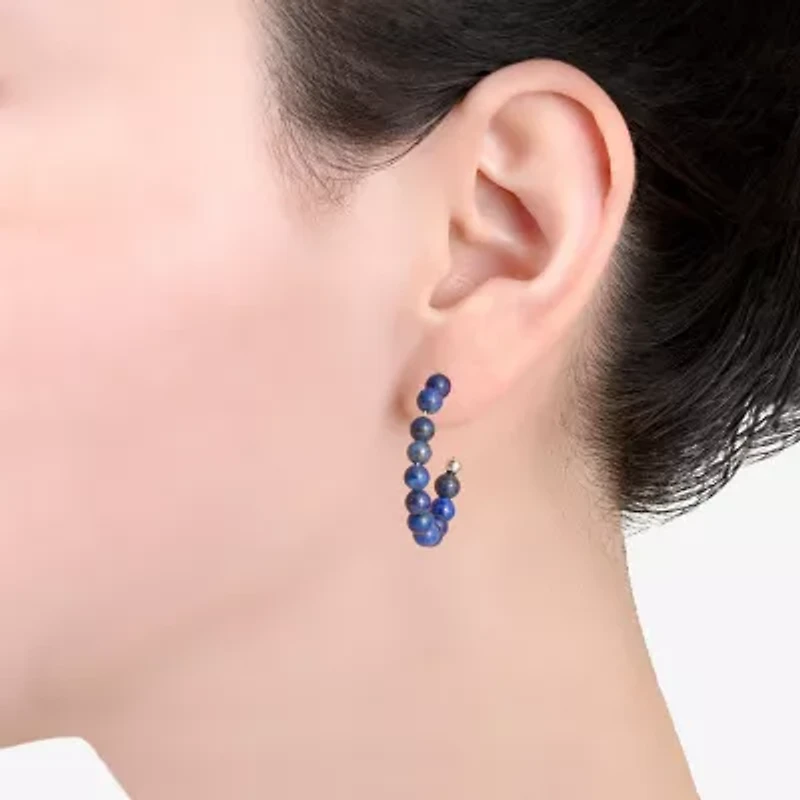 Silver Treasures Genuine Stone Beaded Womens Sterling 24.8mm Hoop Earrings