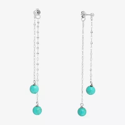 Silver Treasures Front & Back Chain Genuine Stone Beaded Womens Sterling Drop Earrings