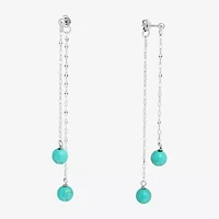 Silver Treasures Front & Back Chain Genuine Stone Beaded Womens Sterling Drop Earrings