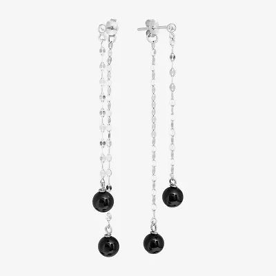 Silver Treasures Front & Back Chain Genuine Stone Beaded Womens Sterling Drop Earrings