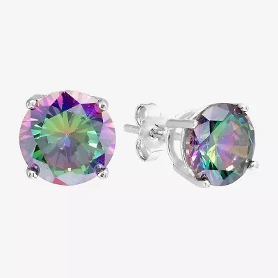 Silver Treasures Multi Color Cubic Zirconia Sterling Silver 7.8mm Stud Earrings