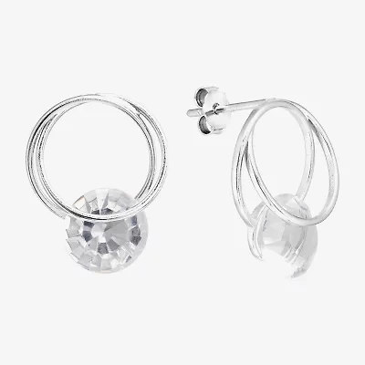 Silver Treasures Double Hoop Womens Crystal Sterling Silver Drop Earrings
