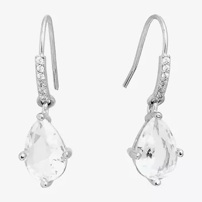 Silver Treasures Womens Crystal Sterling Drop Earrings