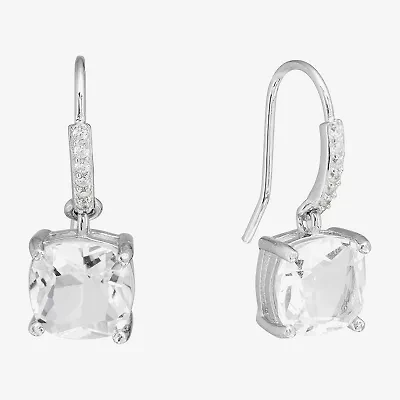 Silver Treasures Womens Crystal Sterling Silver Drop Earrings