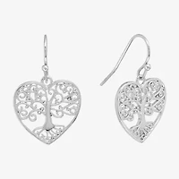 Silver Reflections Filigree Tree Womens Pure Silver Over Brass Heart Drop Earrings